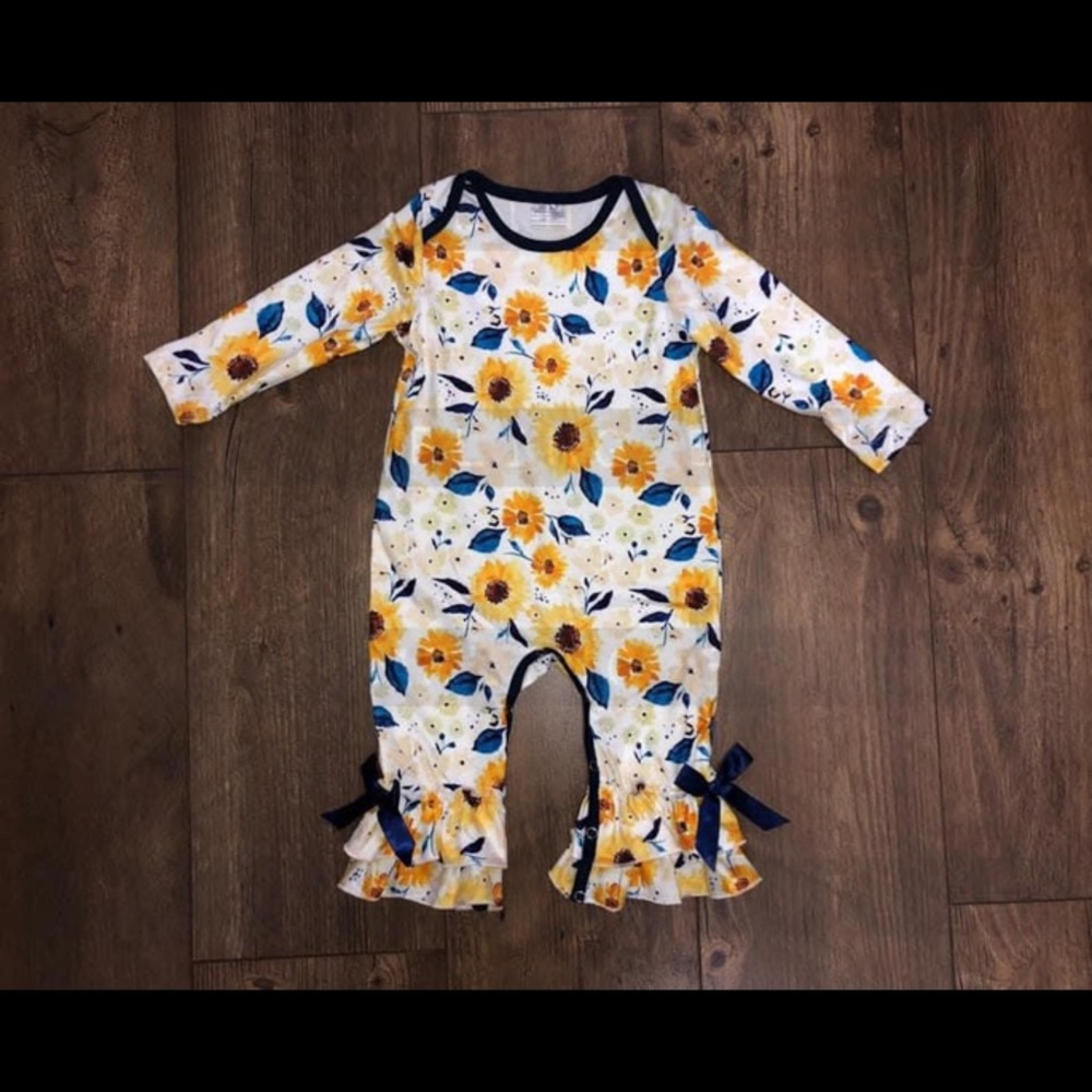 Gold and Navy Floral Romper